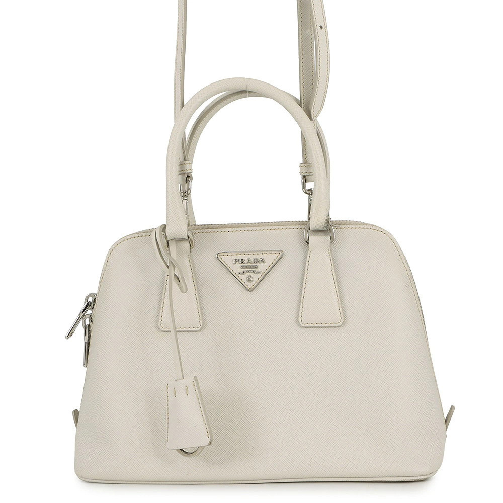 Prada Promenade Triangle Saffiano Leather Handbag Shoulder Bag White